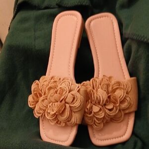 Cream Floral Sandals with 3D Flower Design